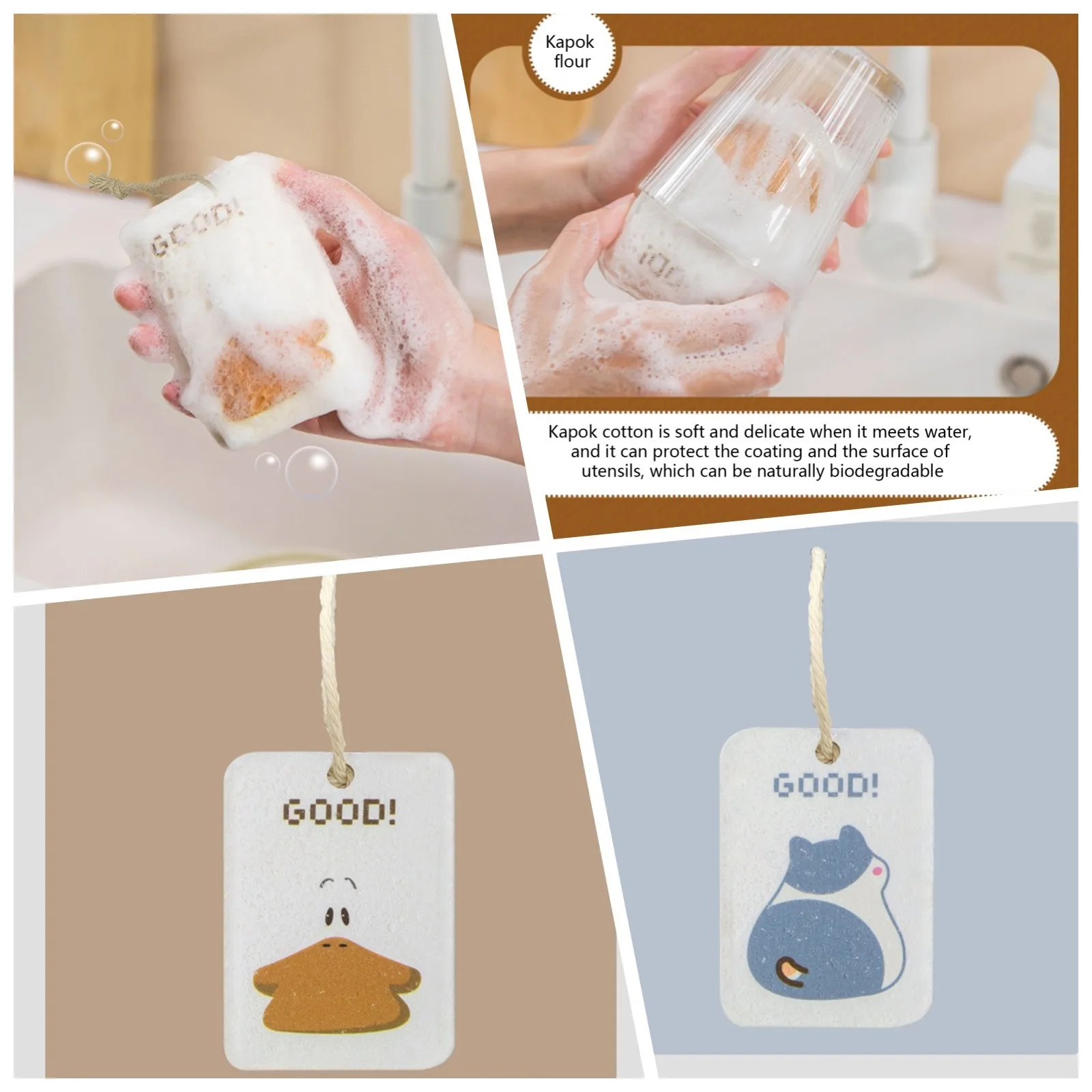 Compressed Wood Pulp Cotton Wipe Absorbent Non Oil Loofah Wood Pulp Sponge Wipe Cartoon Sponge Dish Washing Cotton