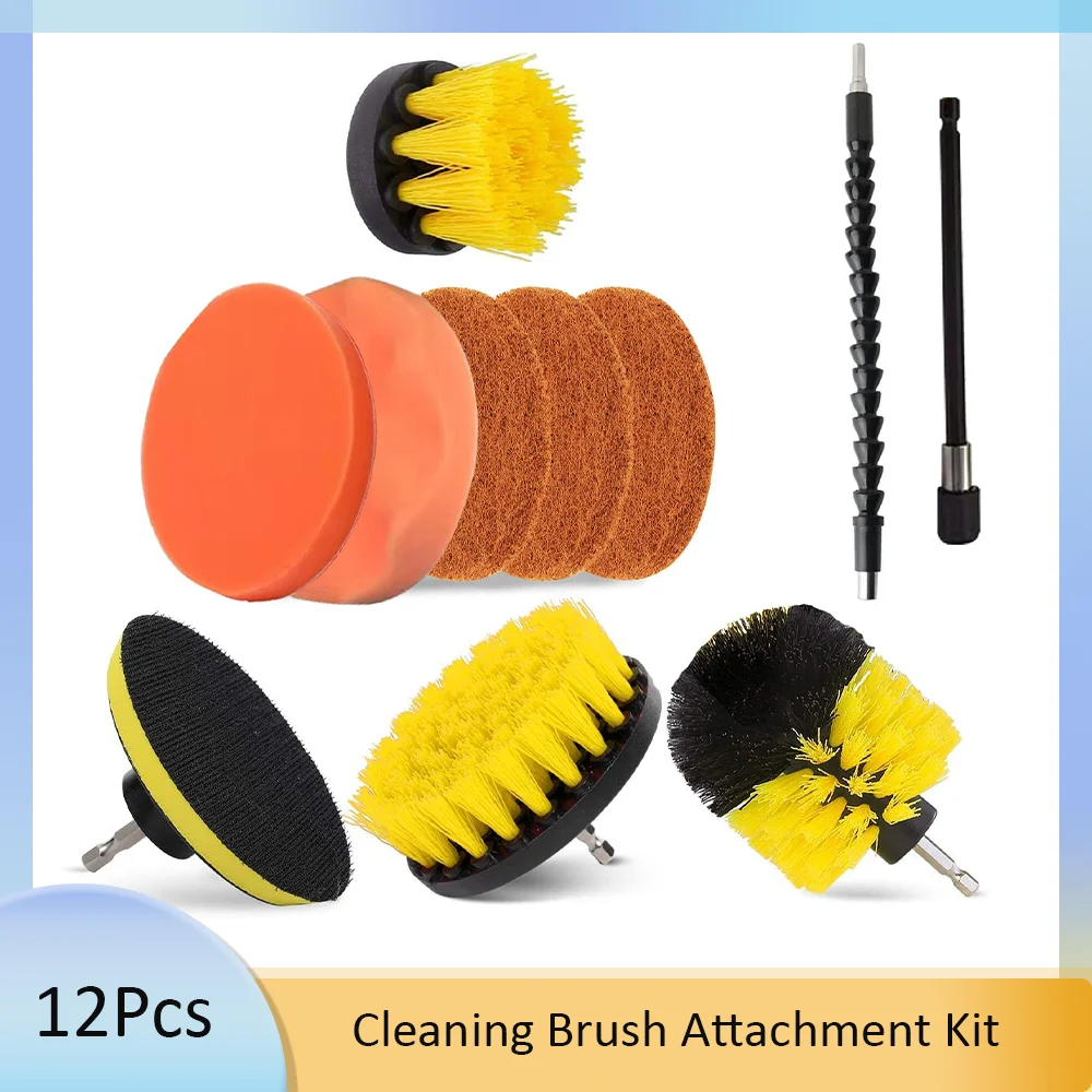 

12 Pcs Cleaning Brush Attachment Set for Cleaning Power Scrubber Brush Pad Sponge Kit with Extend Attachment for Bathroom Carpet