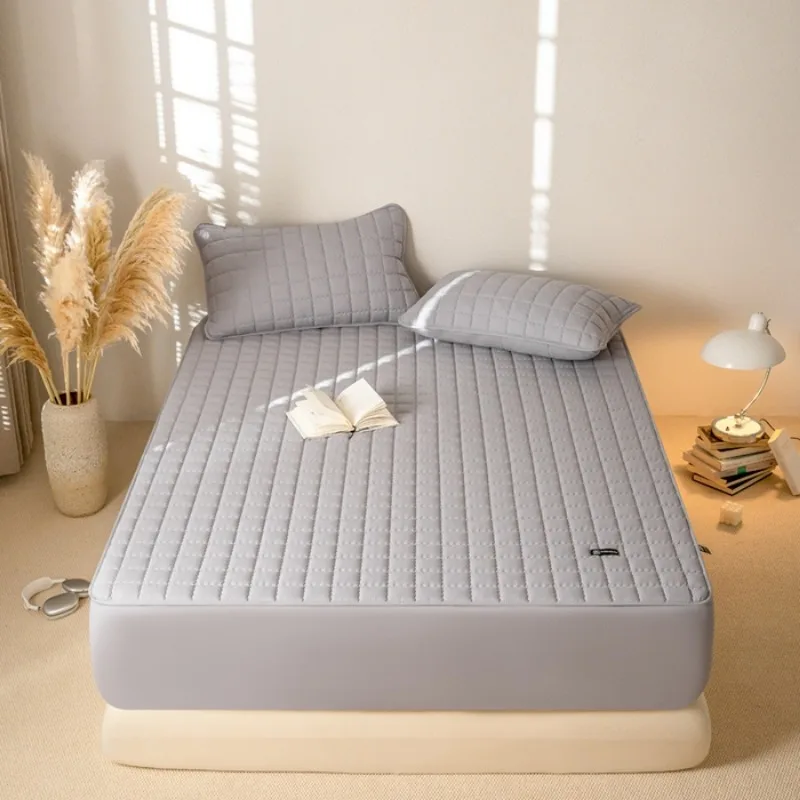 2025 new solid color soybean antibacterial padded cotton waterproof fitted sheet mattress protective cover without pillowcase