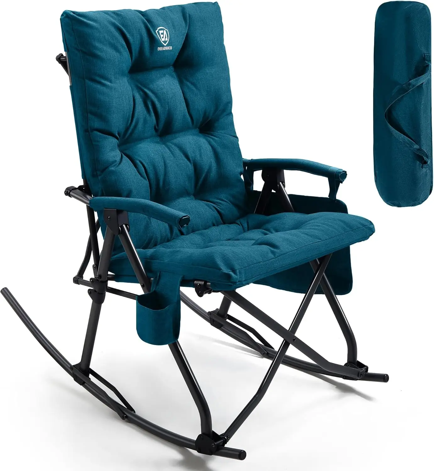 

Oversized Folding Rocking Camping Chair, Padded Portable Patio Lawn Outdoor Armchair Supports 400lbs, Green