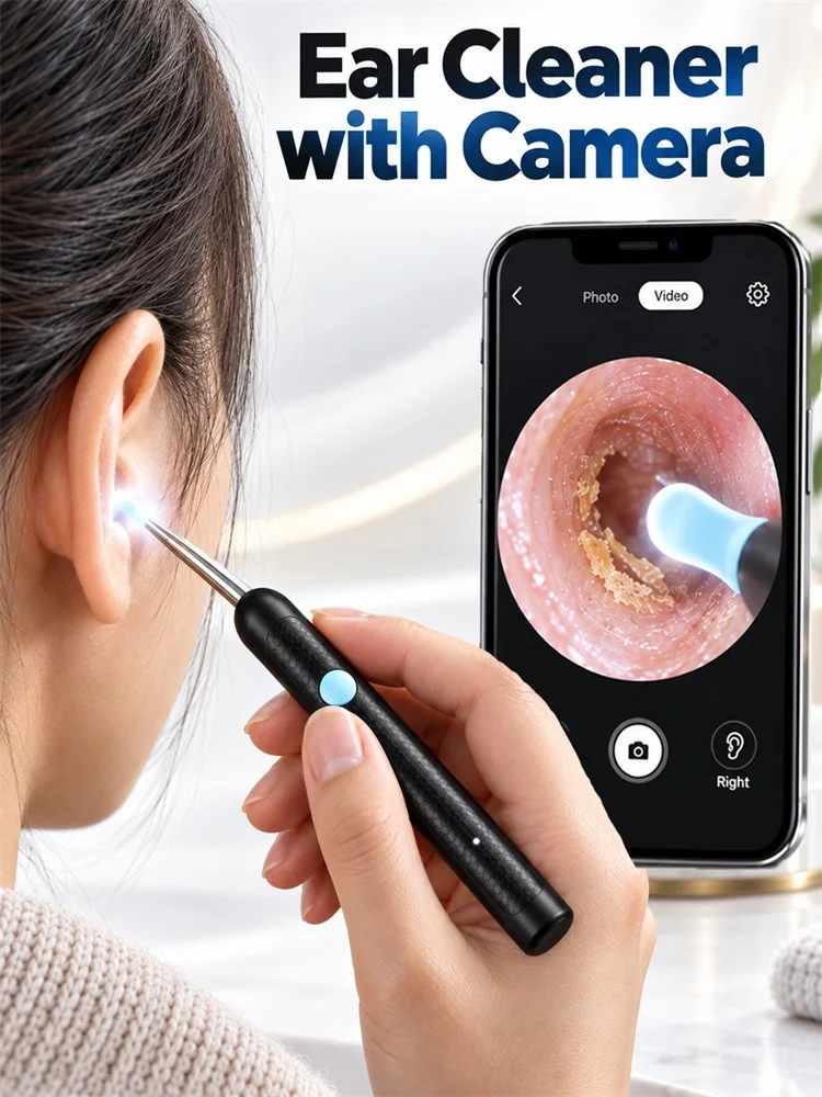 Ear Cleaner With Camera 360° Adjustable Visual Endoscope Ear Pick – USB-C Charging Ear Wax Remover for Family Safe Ear Care Kit