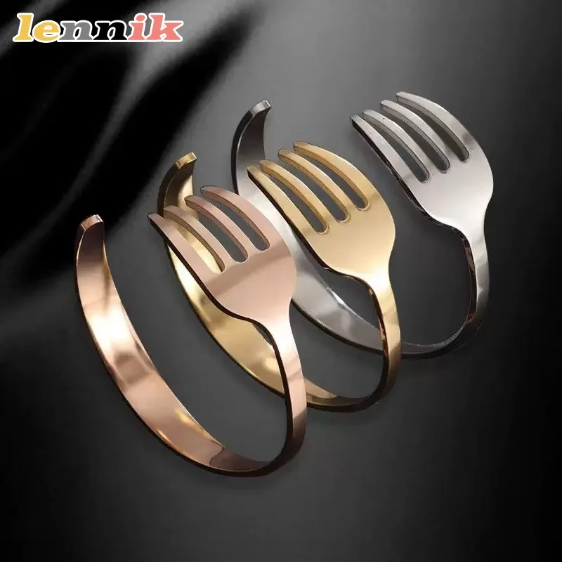LENNIK 2026 New Creative Stainless Steel Fork Bracelet, Adjustable C-Shaped Open Bangle, Versatile Couple's Jewelry, Hot Sale
