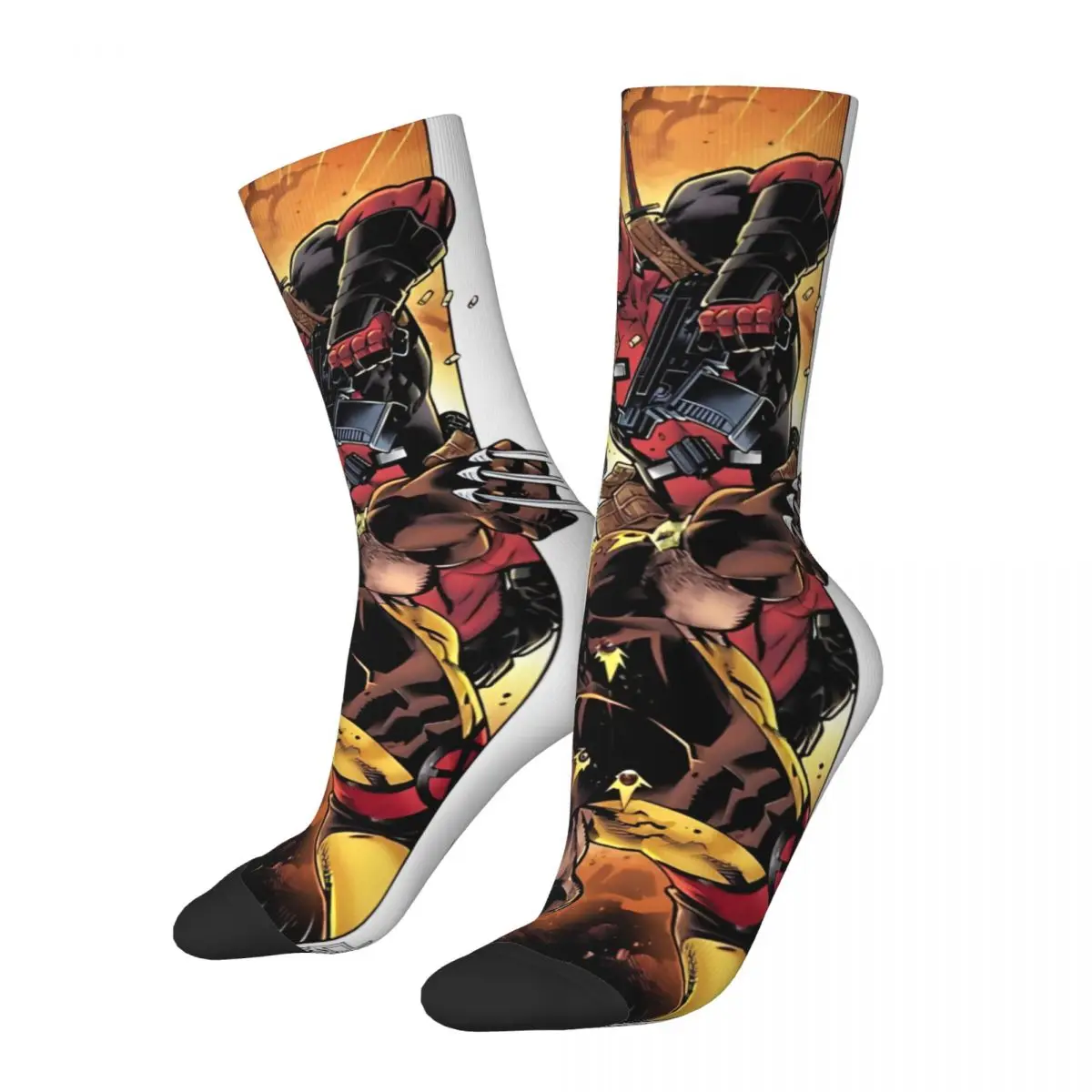 1 Pair Funny Crazy compression Sock for Men Hip Hop Harajuku Disney Marvel Deadpool And Wolverine Happy Quality Pattern Printed