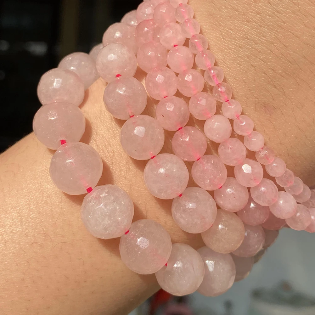 4 6 8 10 12mm Faceted Rose Pink Quartz Crystal Beads Natural Stone Round Beads for Diy Jewelry Making Bracelet Accessories 15\