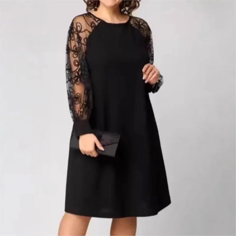 فساتين أنيقة للربيع/الصيف للنساء 2025 للحفلات شفافة بأكمام طويلة من الدانتيل مُزينة بالزهور فستان زفاف ميدي أم العروس