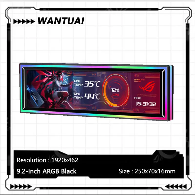 WANTUAI 9.2-inch ARGB smart display secondary screen computer case screen/CNC aluminum alloy frame/8K high transparency glass