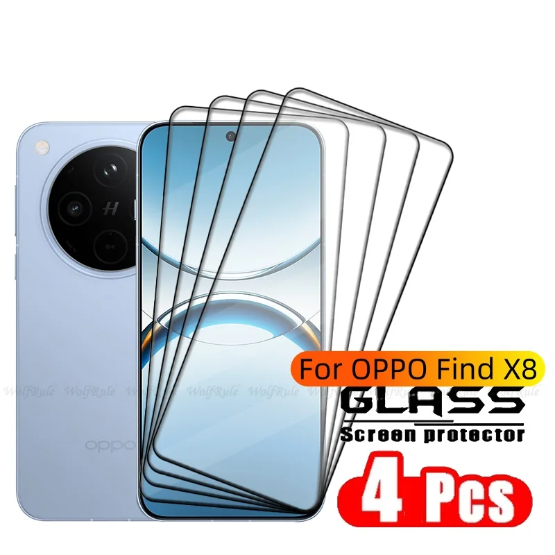 4PCS For OPPO Find X8 Glass OPPO Find X8 Tempered Glass Phone Protective Film 9H Full Cover Glue Screen Protector OPPO Find X8