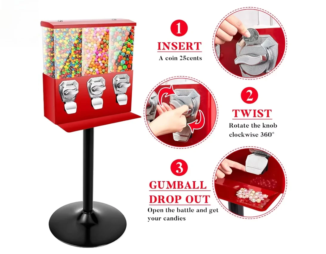 2025 China Hot-selling Three-in-one Candy Vending Machine with Coin Payment 300-600 Pcs Capacity Easy Assembly & 1 Year Warranty