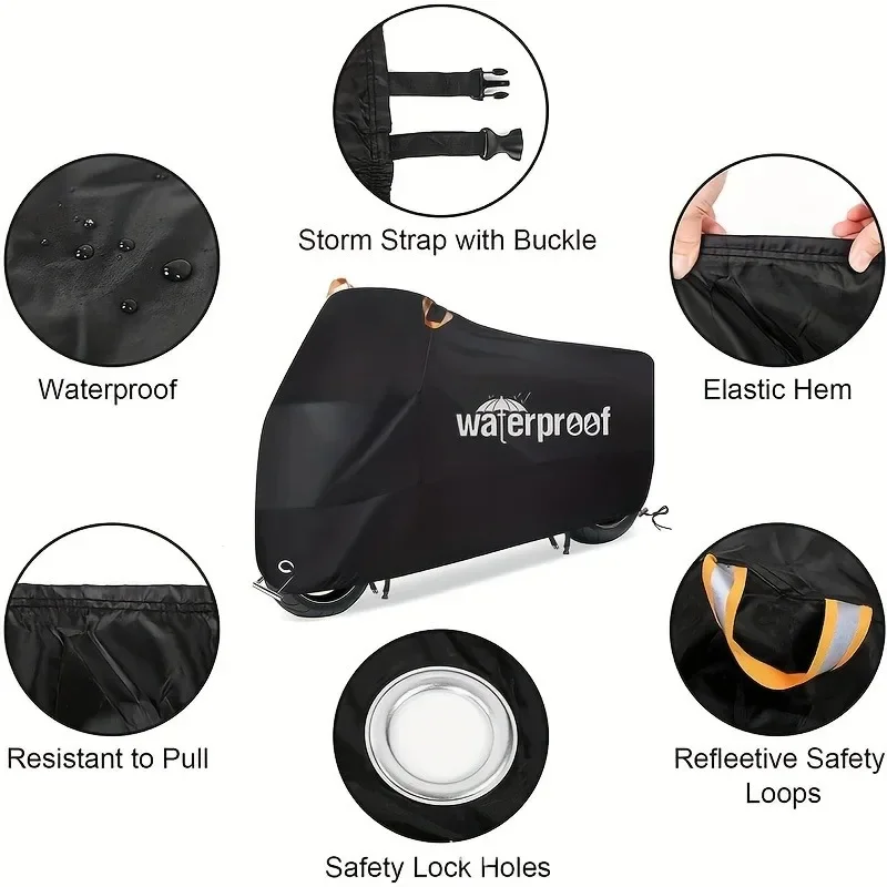 Motorcycle Covers, Heavy Duty 210D Waterproof UV Protective Tear Proof Motorbike Cover With Safety Cloth Lock Holes Design