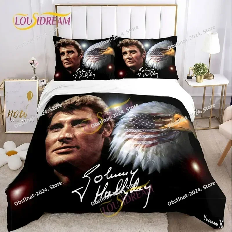 Music Johnny Hallyday DIY Fan Gift Oversized 3D Printing Comforter Bedding Set,Duvet Cover Bed Set Quilt Cover Pillowcase Size