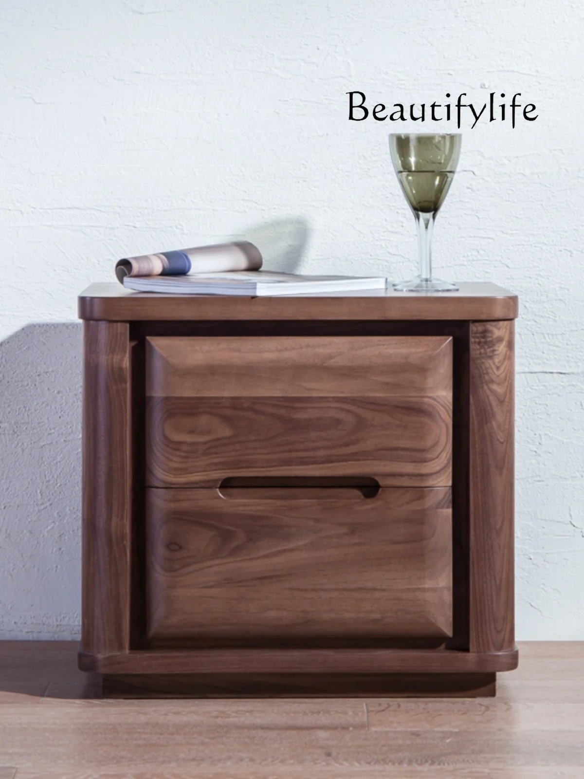 Italian Minimalist Black Walnut Bedside Cabinet Bedroom and Household Modern Minimalist Bedside Storage Cabinet