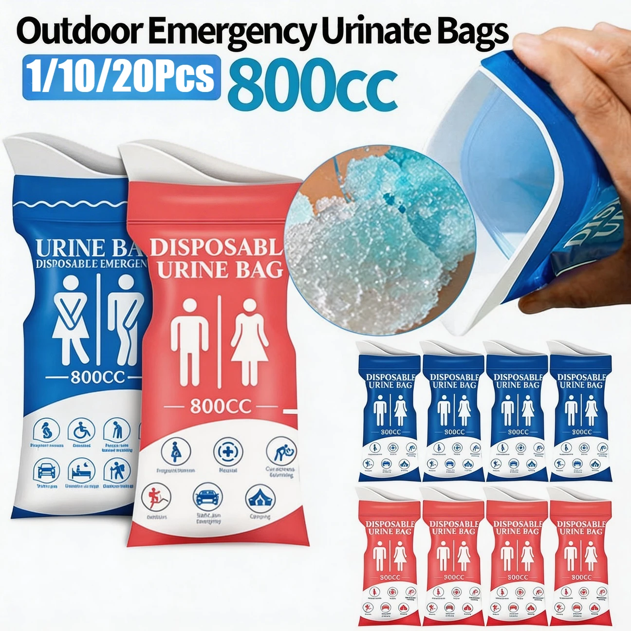 Disposable Urine Bag, Pee Bags for Travel for Women/ Men, 800ML Portable Urinal Bag and Vomit Bags for Camping, Traffic Jams