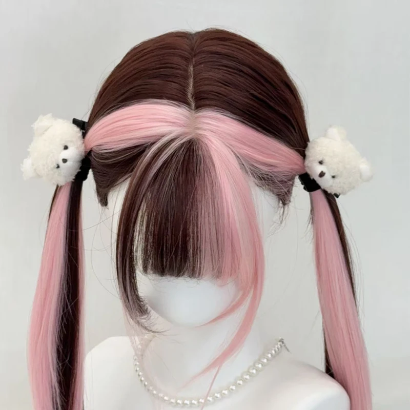 Peluca larga y recta para mujer con mechas rosadas, sintética, extensión, estilo Jirai Kei, para cosplay de Draculaura 5