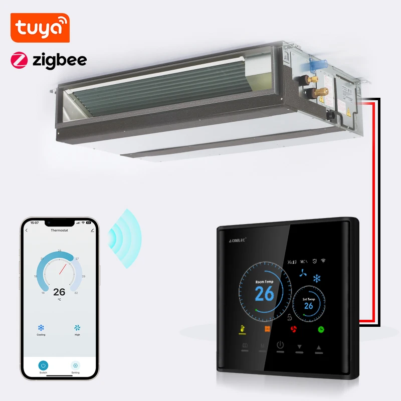 Termostato de aire acondicionado Central Zigbee con control remoto V programable inteligente para asistente de voz