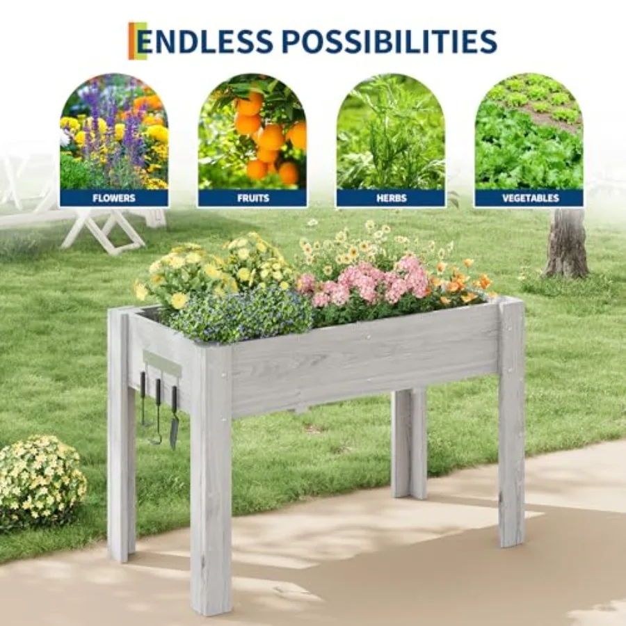 Raised Elevated Wooden Garden Planter Box for outdoor use, natural wood finish, durable cedar construction, spacious 48x24x30 s