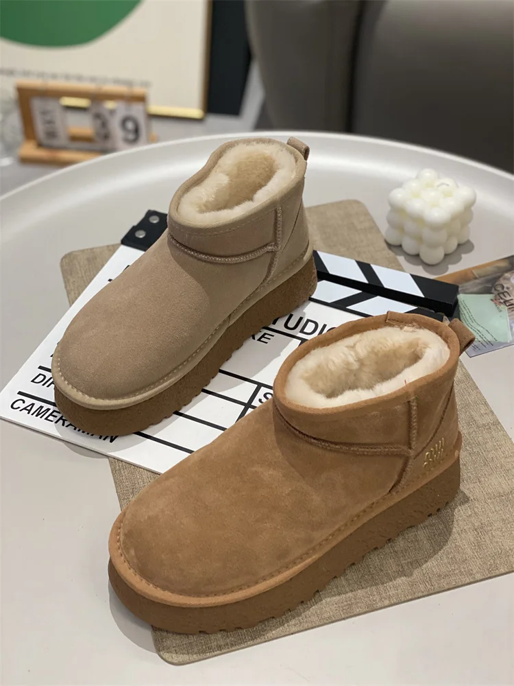 

Thi Bot Warm Fce Lined Retro Sle Slip on Winter Snow Boots Women's Fur oes Casual ort Tube Rubber Sole Boots