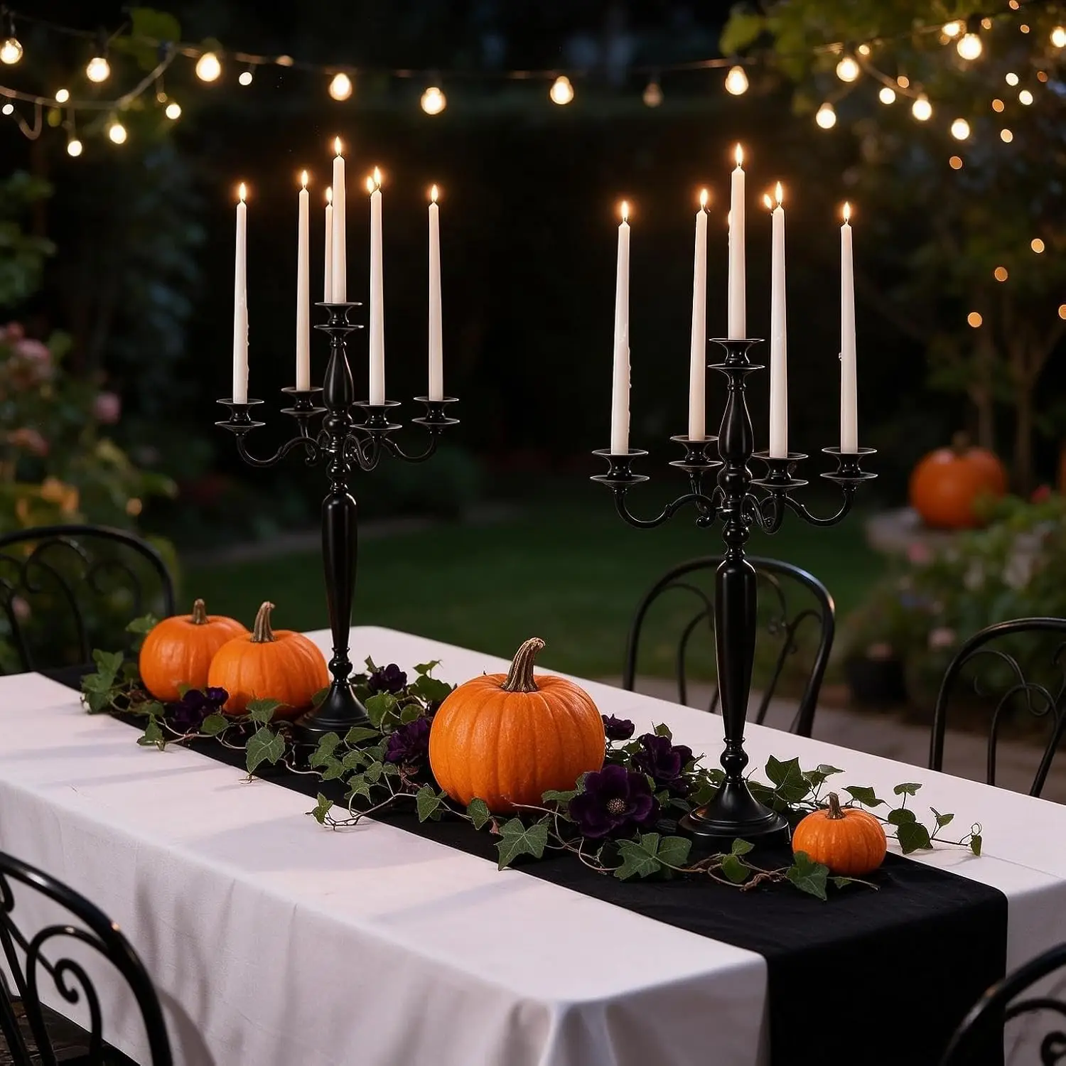 2Pcs 28 Inch Black 5-Arm Candelabra Tall Taper Candle Holder Halloween Table Centerpiece Gothic Candlestick for Wedding Party Decor