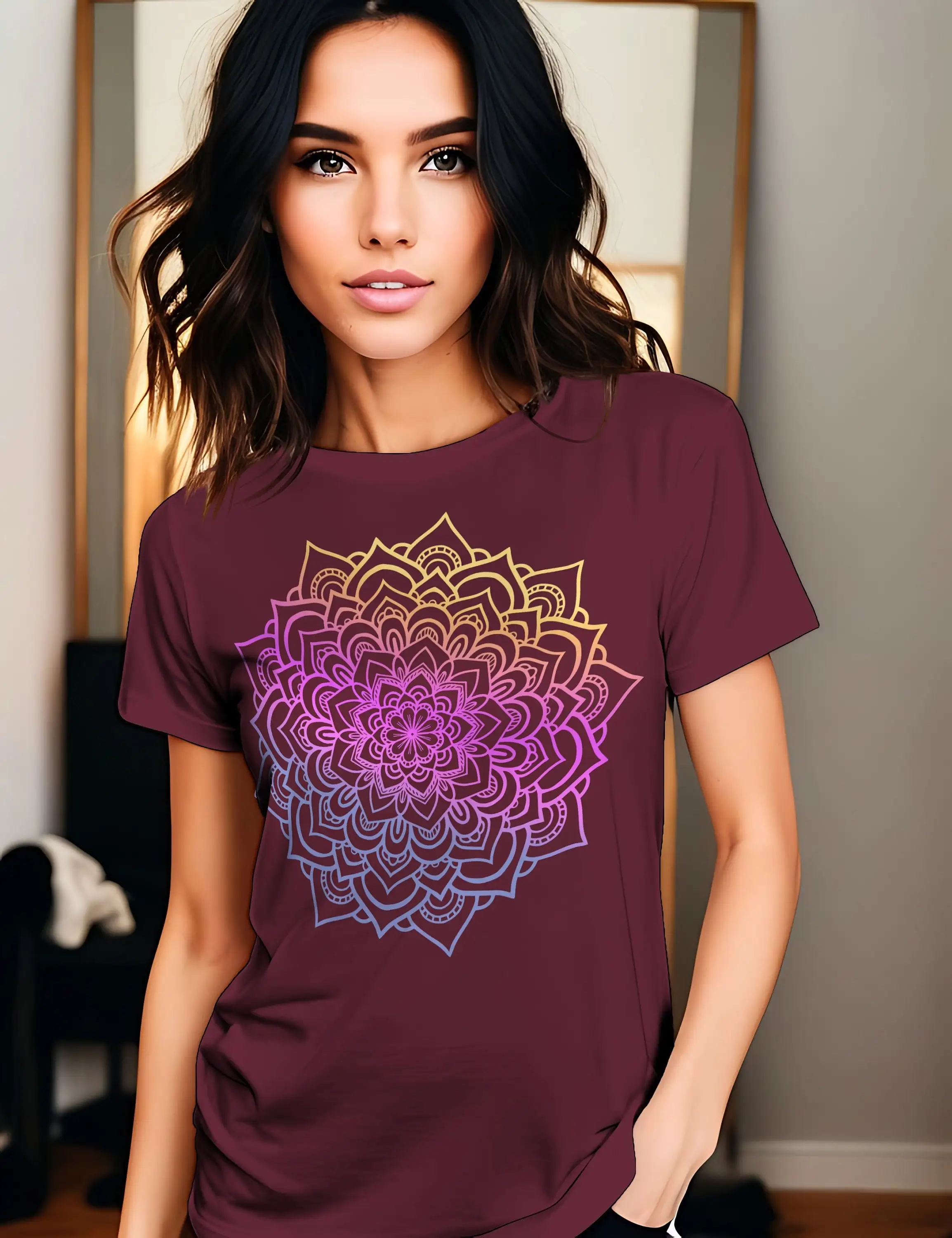 T Shirt Mandala Farbverlauf Kreis Des Lebens Gradient Yoga Meditation Entspannung Kraft Stärke Frieden Liebe Geschenk 298Apt2