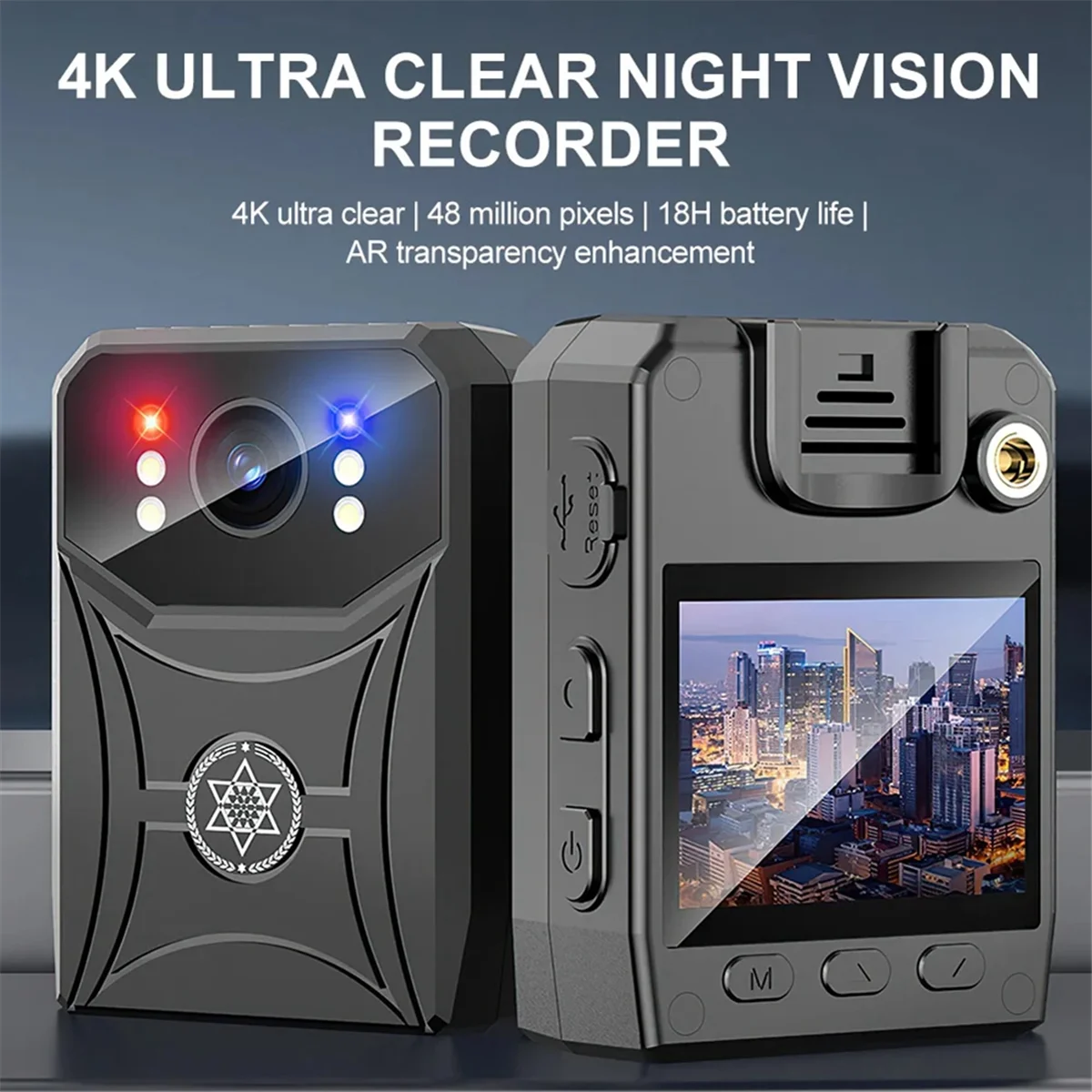 New Tech 4K Mini fotocamera della polizia Videoregistratore digitale Videocamera Videocamera IR Visione notturna Fotocamera sportiva Clip posteriore con WIFi