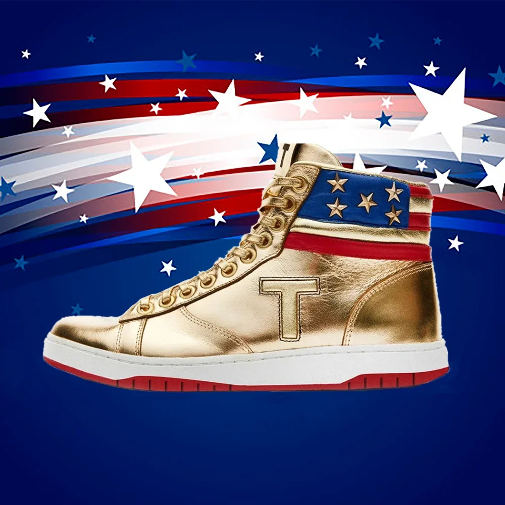 

2024 MAGA Trump Sneakers Never Surrender Donald Distressed High Top Gold Sneakers Gym Shoes Women's Casual Boots Road Sneakers