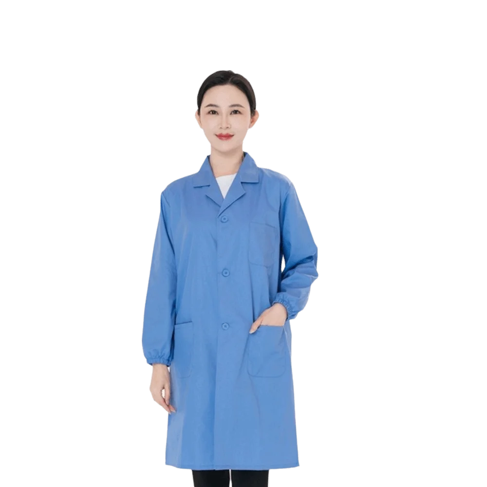 Professional Food Factory Work Coat with Pocket Breathable Protective Work Uniform Skin-friendly Cotton Food Processing Lab Gown