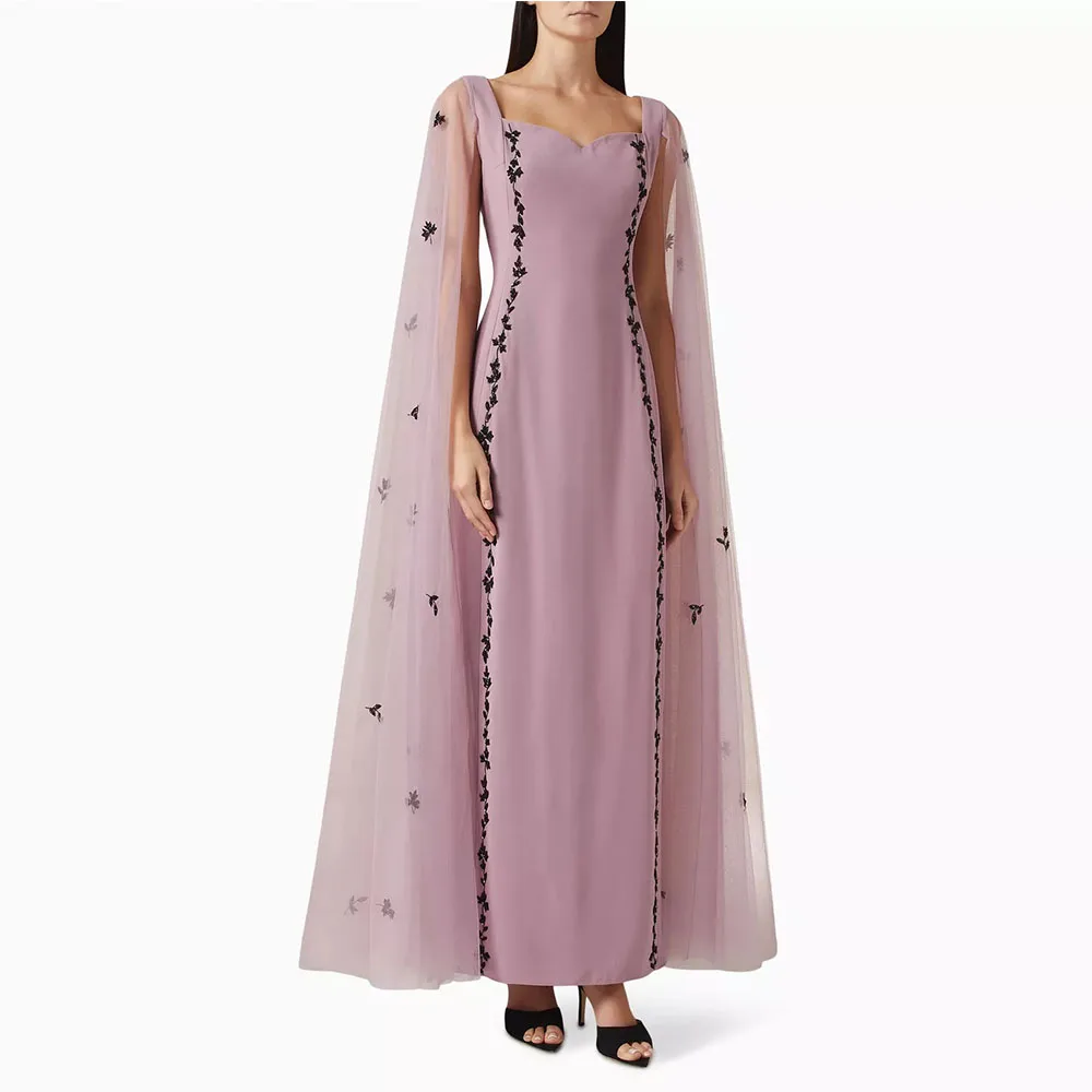 Modern Customized Evening Dress Cloak Sleeves Saudi Arabia Dress Floor Length  Prom Dress Sleeveless Formal Party Gown