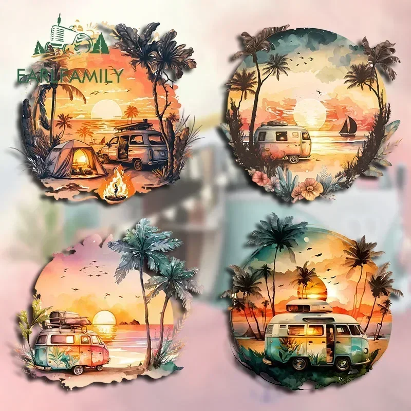 EARLFAMILY 13 cm voor Vanlife Adventure Reizen Strandtent Kampvuur Zonsondergang Auto Stickers Modieuze Eenvoudige Decals Auto Styling