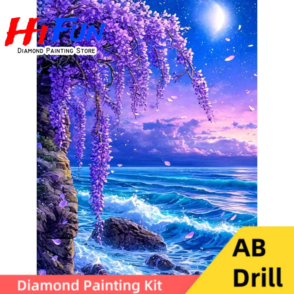 

Purple Wisteria Poster 5d DIY Diamond Painting AB Rhinestone Art Embroidery Cross Stitch Kit Japanese Botanical Gift Home Decor