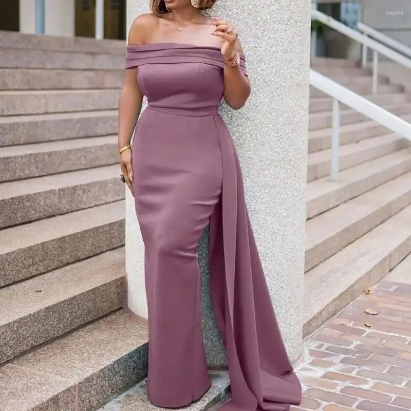 2023 Sexy Off-the-shoulder Women Evening Dress Elegant Satin Fabric Trailing Tail Prom Party Gown Mermaid Wedding Guests Robe