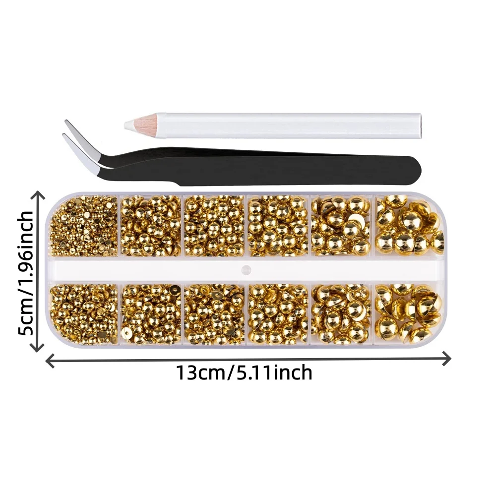3 Stück/Set 3D Gold Flatback Half Pearls Nail Art Charms Multi-Size Halbrunde Perlen Nail Art Zubehör mit Picker & Pinzette