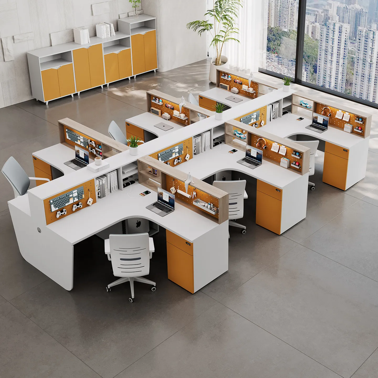 Dry type office table and chair combination corner l type desk staff seat screen card seat double 2 people 4 4 6 people