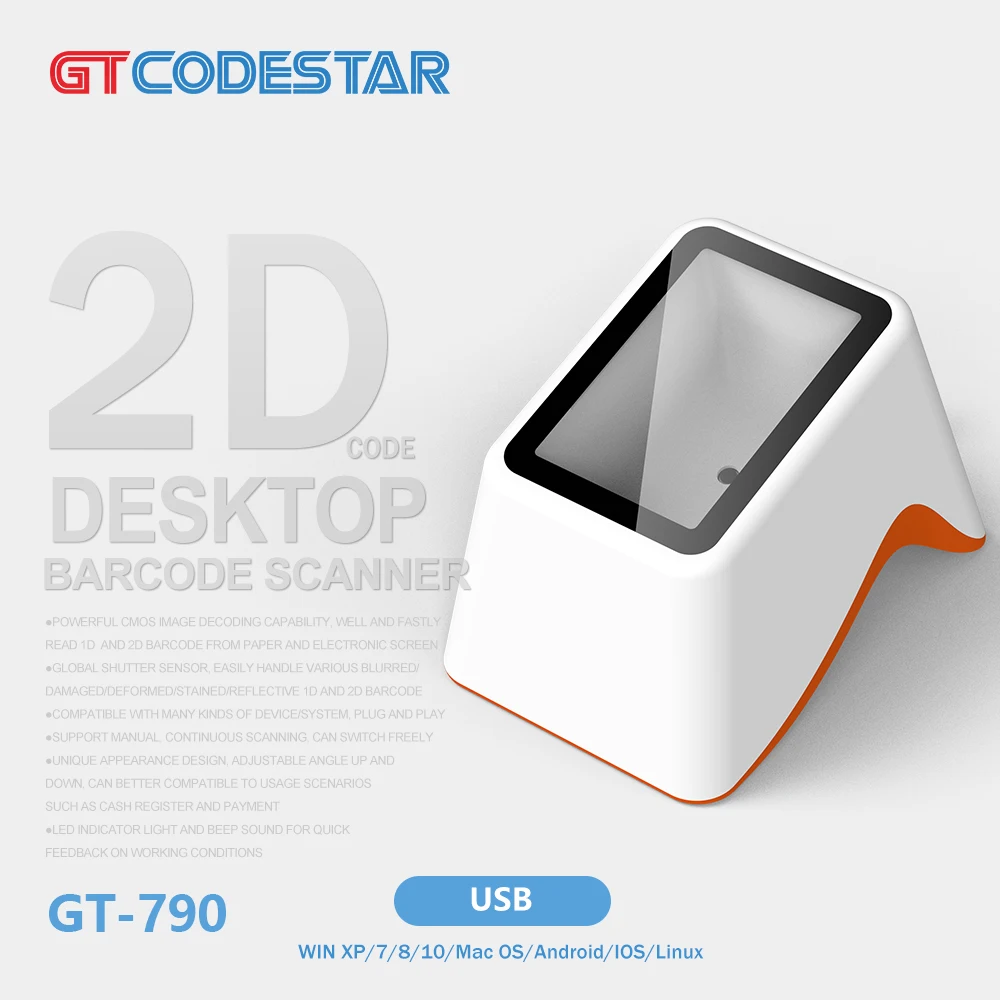 GTCODESTAR GT-790 Payment Voice Speaker Sound Box Wired 1D 2D Barcode Reader Qr Code Scanner for Retail Shop