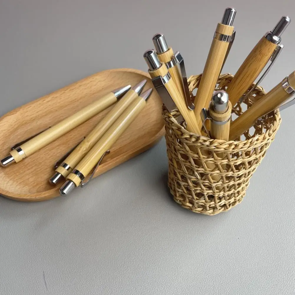 ปากกาไม้ไผ่ที่เขียนได้อย่างคล่องแคล่วปากกาไม้ไผ่ทนทานสูงปากกาบอลพอยท์มีคลิปน้ำหนักเบาปากกาหมึกเจลอุปกรณ์การเรียน