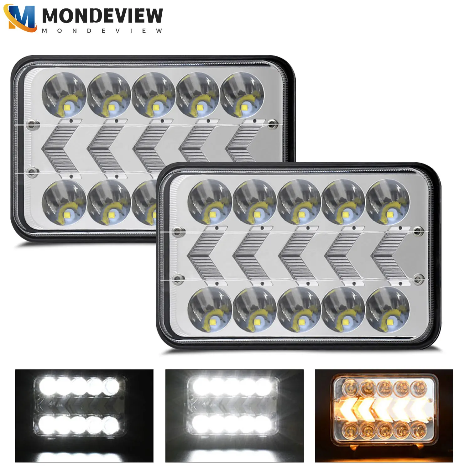 1/2pcs MONDEVIEW H4 5inch 4x6 Truck Square LED Light 6000K White CREE LED Chip 2000W High-power 200000LM Daytime Running Light