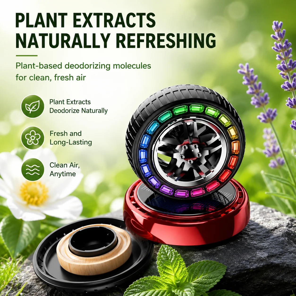 Solar-powered Car Ambient Light Air Fresher with Colorful Fragrance No Charging Smart Sensor Ambient Light Perfume Deodorizer