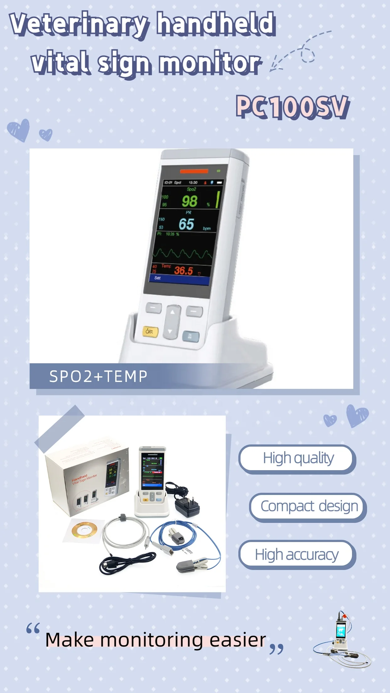 Fabrik OEM Veterinary Pet Animal Vital Signs Monitor mit Ständer