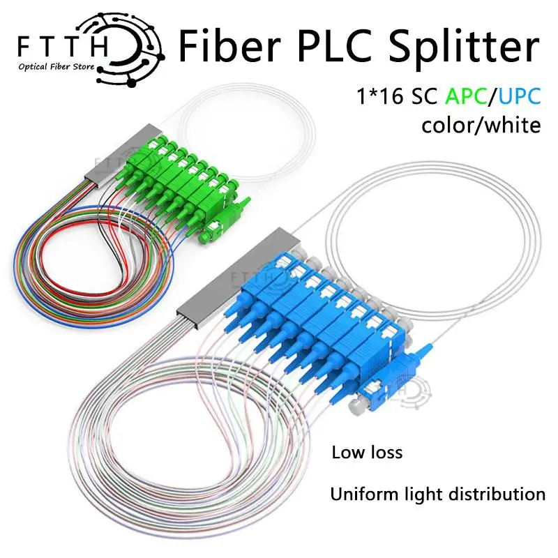 

PLC Splitter 1X16 SC/APC SM 0.9mm G657A1 PVC 1m FTTH Fiber Optic Connector APC/UPC