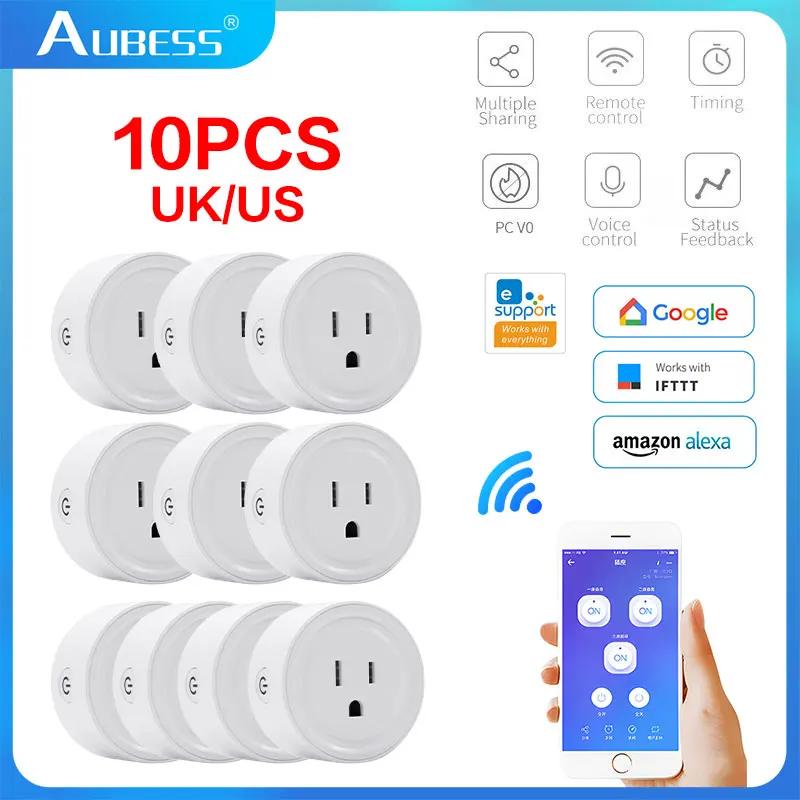 10-1PCS For EWeLink WiFi Smart Plug 10A 2.4G US UK Adaptor Wireless Remote Voice Control Monitor Outlet Timer Socket