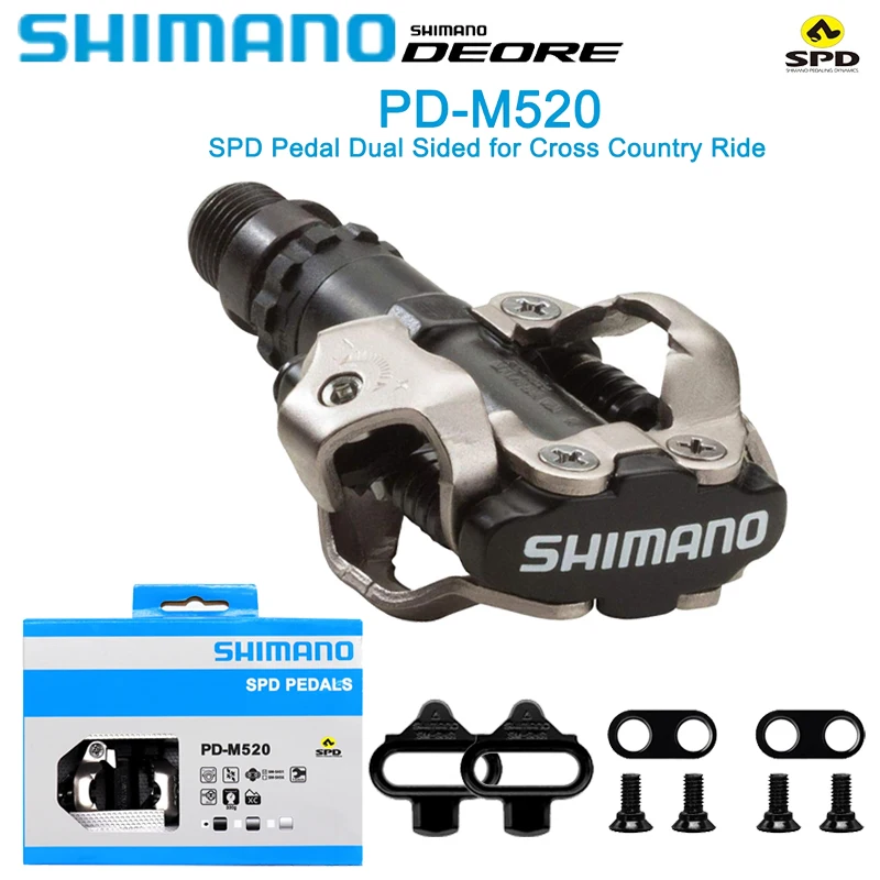 SHIMANO DEORE PD-M520 pedali bici per MTB Bike SPD pedali bifacciali con SM-SH51 bitte Set pedali bicicletta originali da montagna