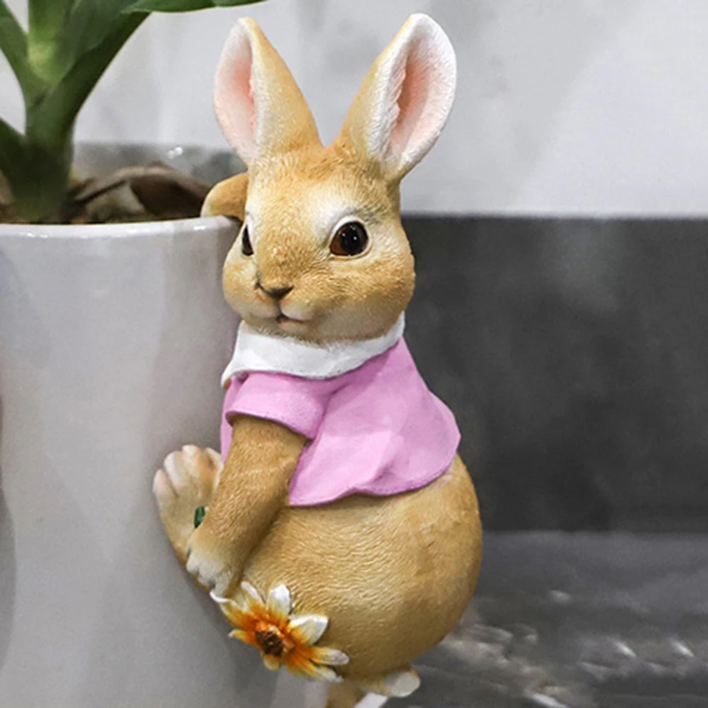 Cute Rabbit Figurine Decoration Garden Supplies Resin Flower Pot Pendant Craft Handicraft Perfect Gifts for Garden Flowers Pot