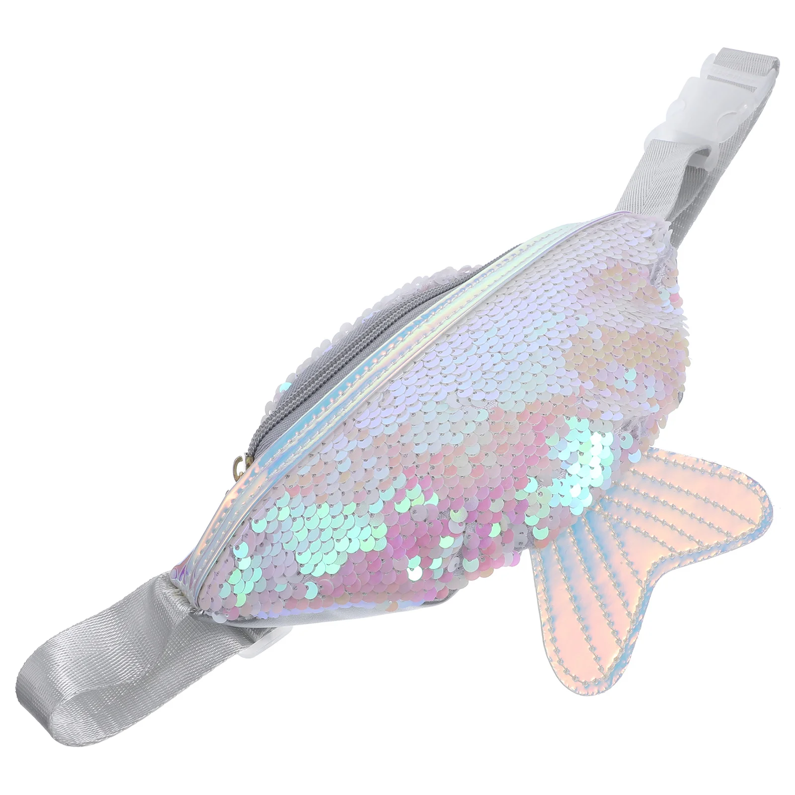 

Women Waist Bag Fish Tail Design Sequins PU Lightweight Pouch Multifunctional Crossbody Chest Bag for Travel Hiking