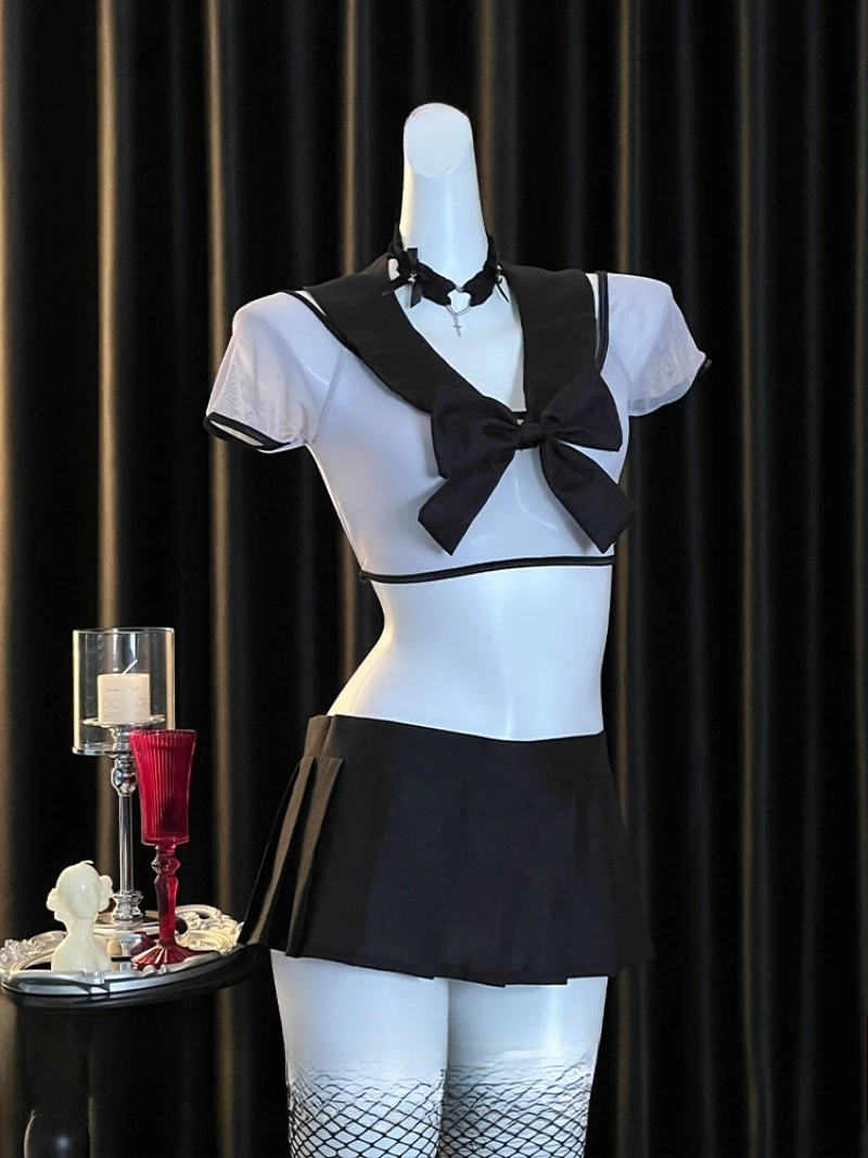 

Japanese JK Sailor Costume for Women,Sweet Bow Short Skirt Uniform,Cute Schoolgirl Role Play Outfit,Seductive Cosplay Lingerie