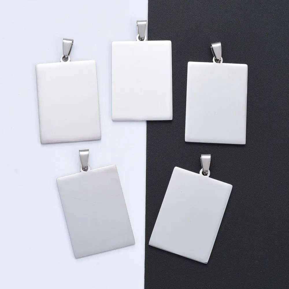 5Pcs Stainless Steel Big Pendants Manual Polishing Charm with Blank Stamping Tags Rectangle Pendant Charm for Necklace Bracelet