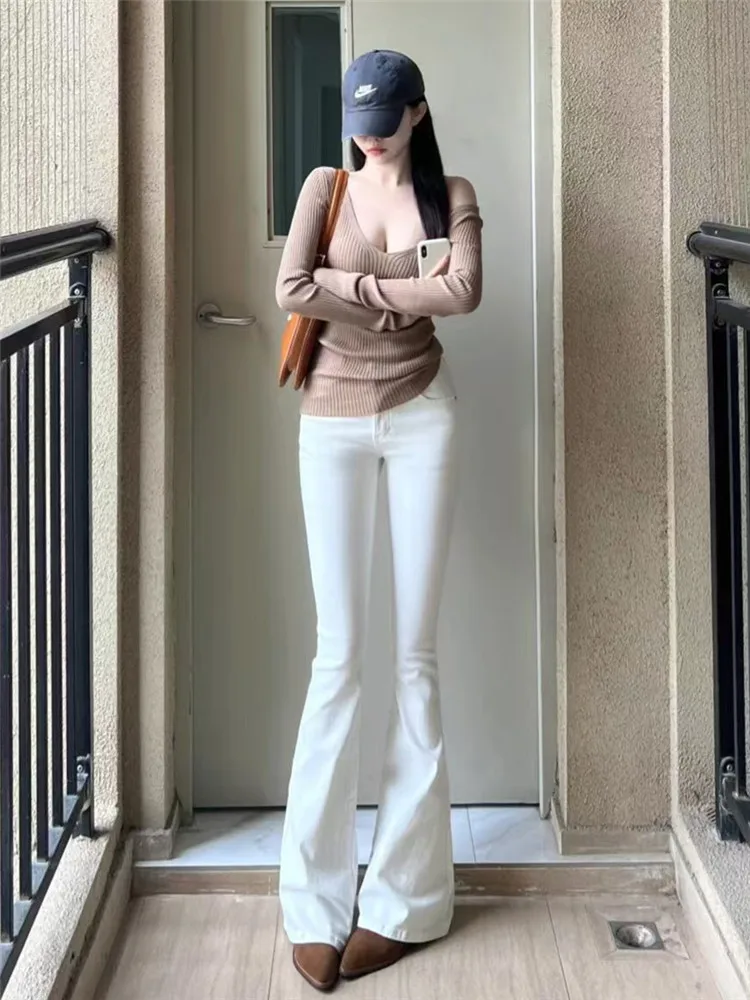 

Extended Length Bell Bottom Jeans Women's High Waist Slim Fit Elastic Long Floor Length Pants High Rise Straight Leg Jeans