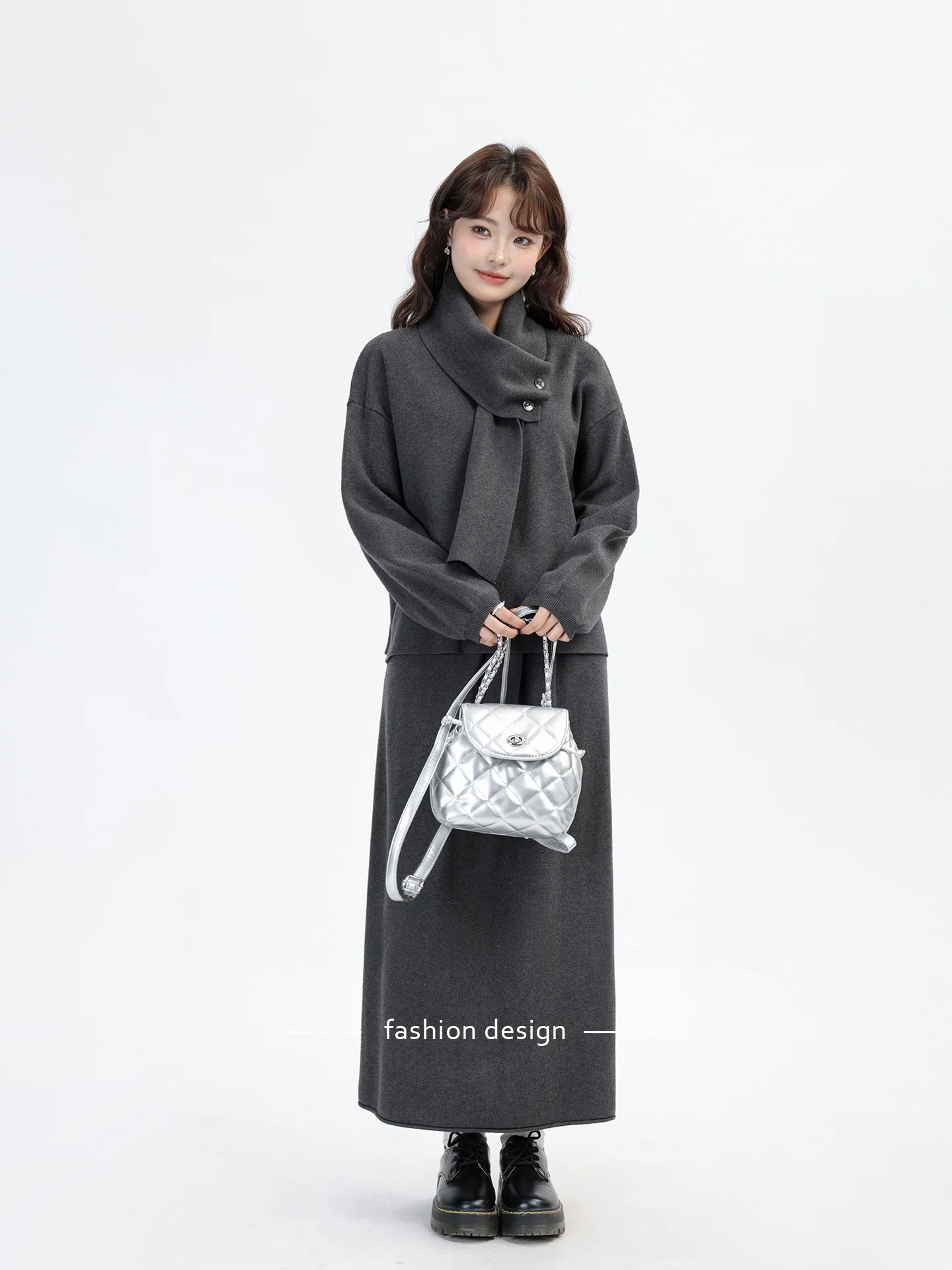 

Мягкий уютный вязаный свитер в стиле ретро, шарф, облегающая юбка с высокой талией, модный осенне-зимний комплект в корейском стиле для женщин, новинка