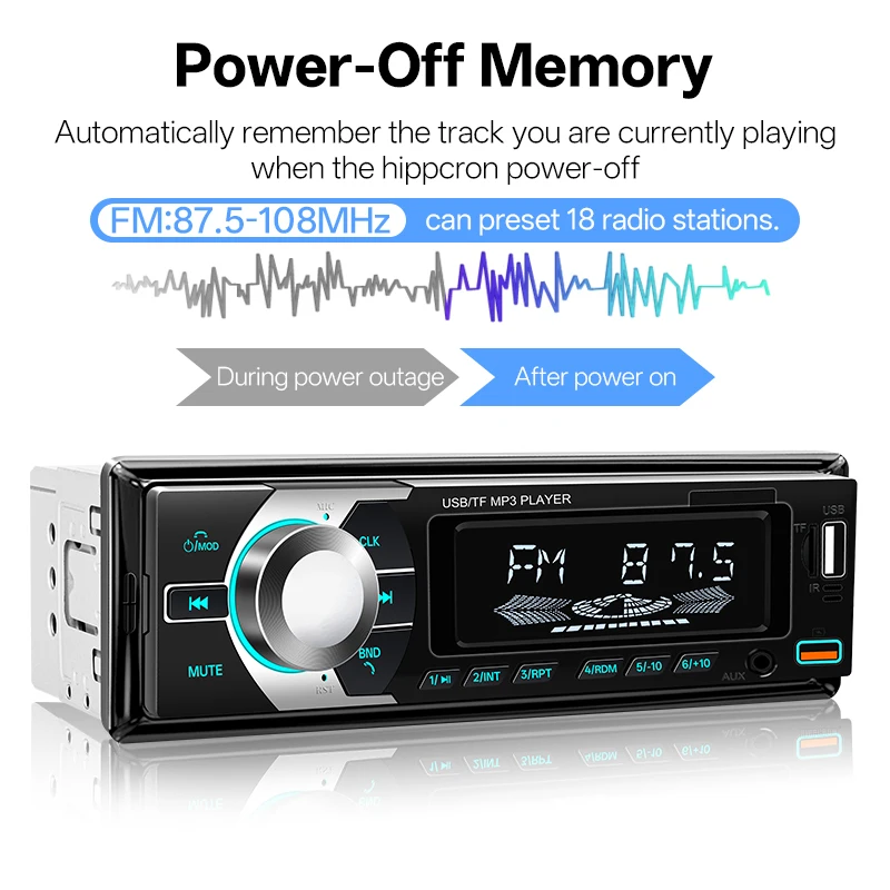 HIPPCRON 6 IN1 Auto 1DIN Radio Audio Stereo MP3-Player BT5.1 Multimedia Digital Stereoanlage für Auto Universell Farbig Aux-Eingang USB – Detail 4