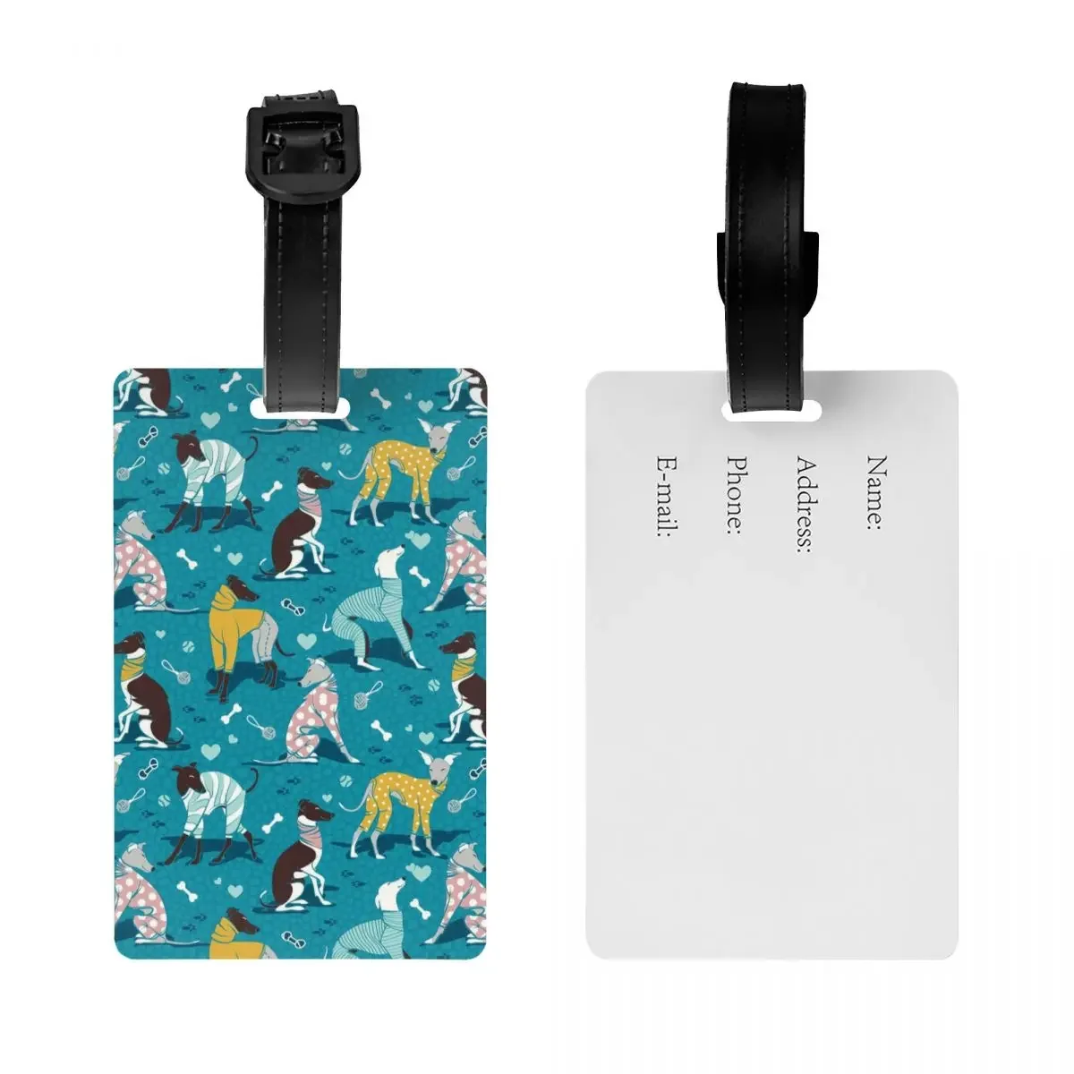 Cute Greyhounds Dog Luggage Tag Whippet Sighthound Pet Suitcase Baggage Privacy Cover ID Label