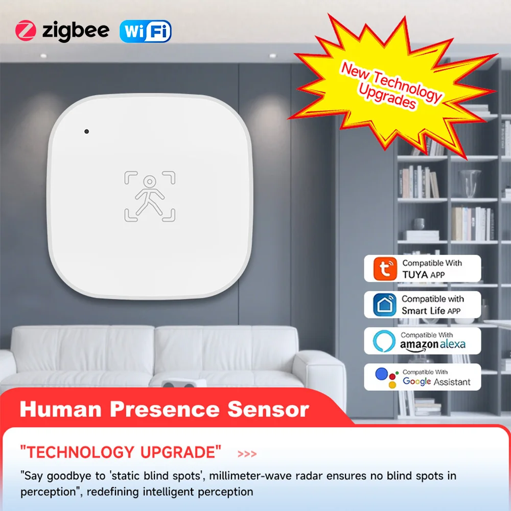 Tuya WiFi Zigbee 2.4G Radar Human Body Sensor for Home Automation Detects Personnel Rest And Activity