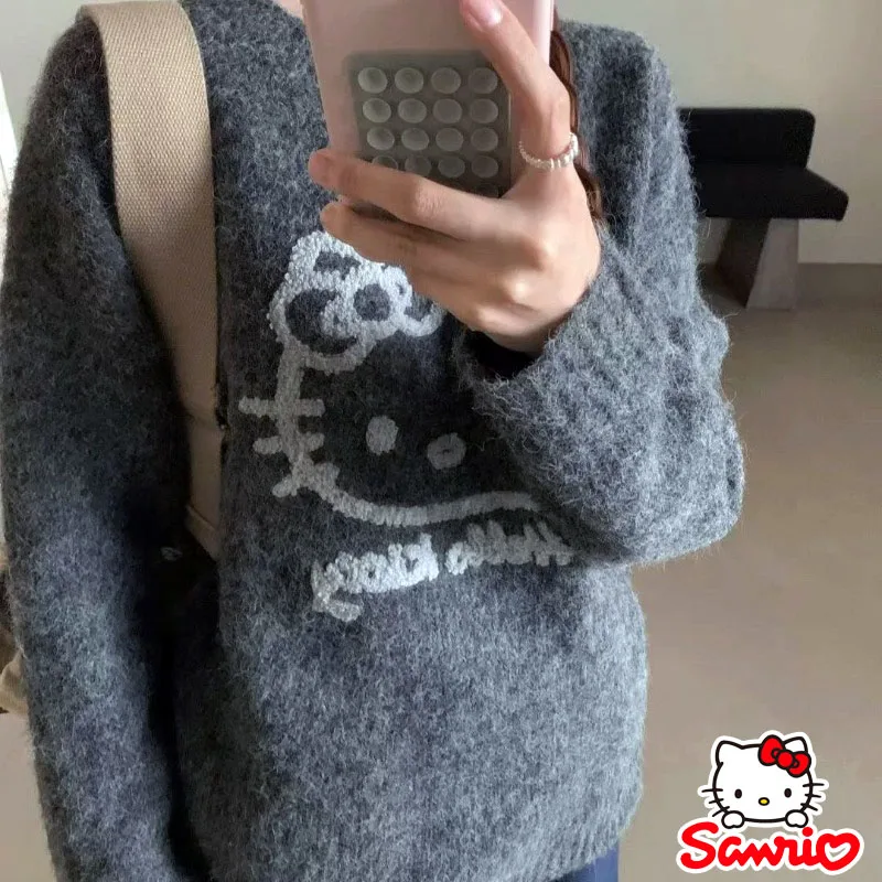 

Sanrio Hello Kitty Women Sweater Y2K Fashion Casual Warm Knitted Hoodie Autumn Winter Soft Comfortable Korean Sweater Clothes