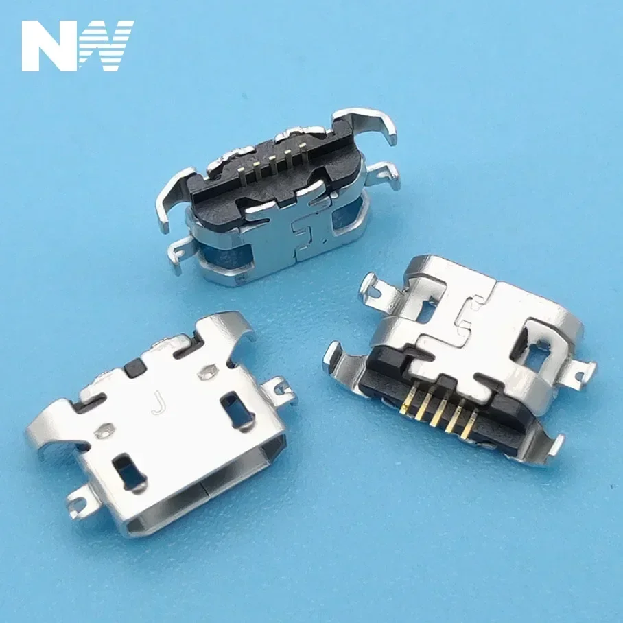 50Pcs Micro Usb 5Pin Heavy Plate 1.27mm No Side Flat Mouth Without Curling Side Female Connector For Mobile Phone Mini Usb Jack